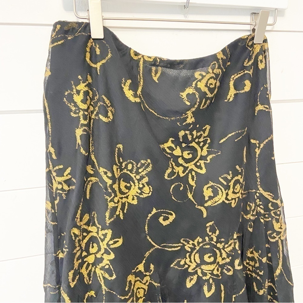 Lauren Ralph Lauren | Y2K Style Gold Floral Black A-Line Skirt Size Large - Picture 4 of 8